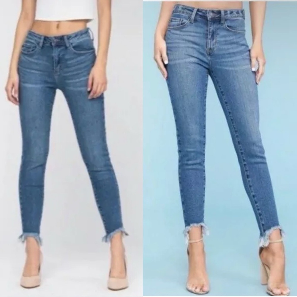 EUC Judy Blue High Waist Skinny Fit Shark Bite Hem Medium Blue Jeans